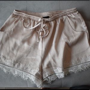 Blush Pink Silk & Lace Shorts